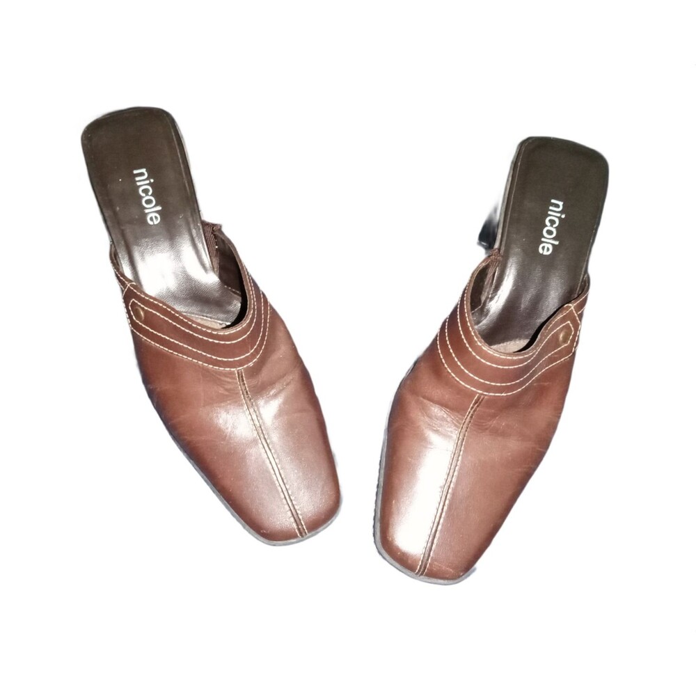 Vintage Y2K Nicole Women's Brown Slip On Chunky Heels Mules-Size 6
